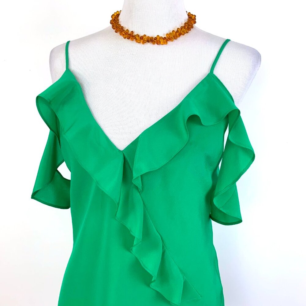 Amanda Uprichard Silk Ruffle Front Spaghetti Strap Cami Top Kelly Green Medium - Picture 2 of 16